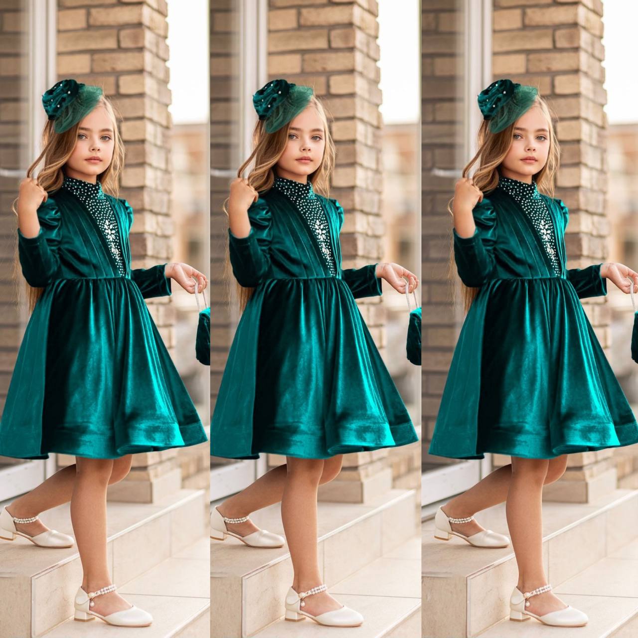 Rochita Fetite de Catifea Verde, cu Strasuri, Ina