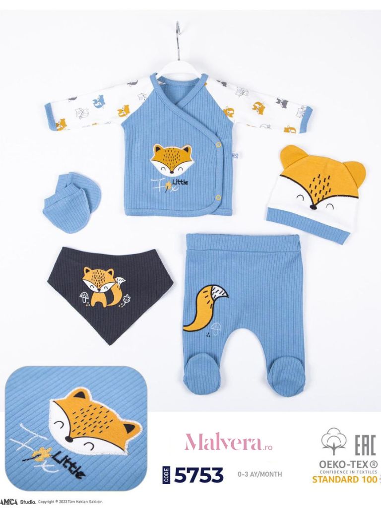 Set 5 Piese, din Bumbac Eco, pentru Nou Nascuti, Little Fox