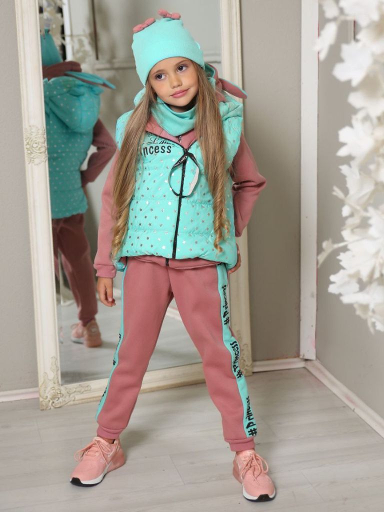 Set 5 piese pentru fetite, vatuit, cu vesta, Princess