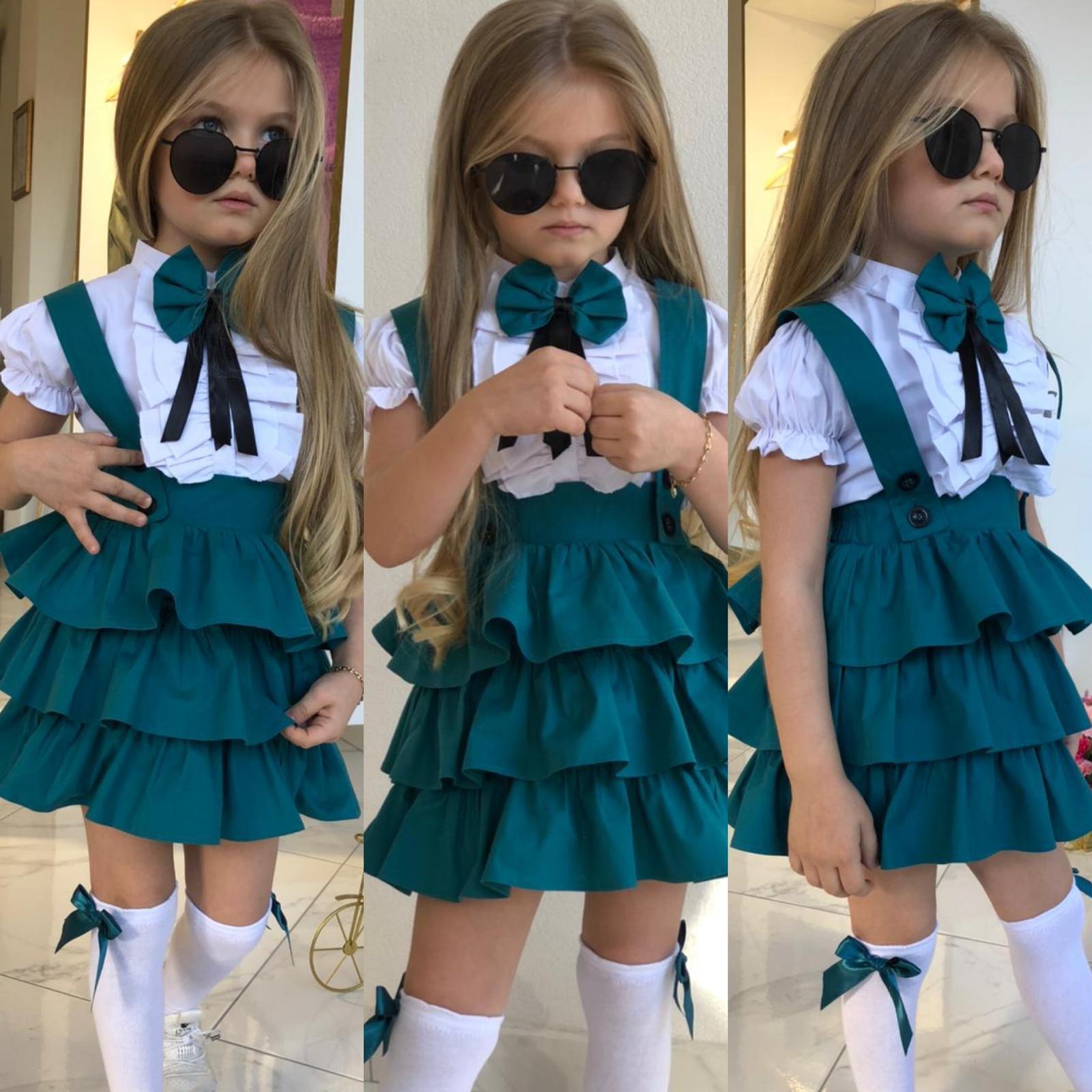 Set Fetite, Verde, cu Volane si Fundita, Lavinia
