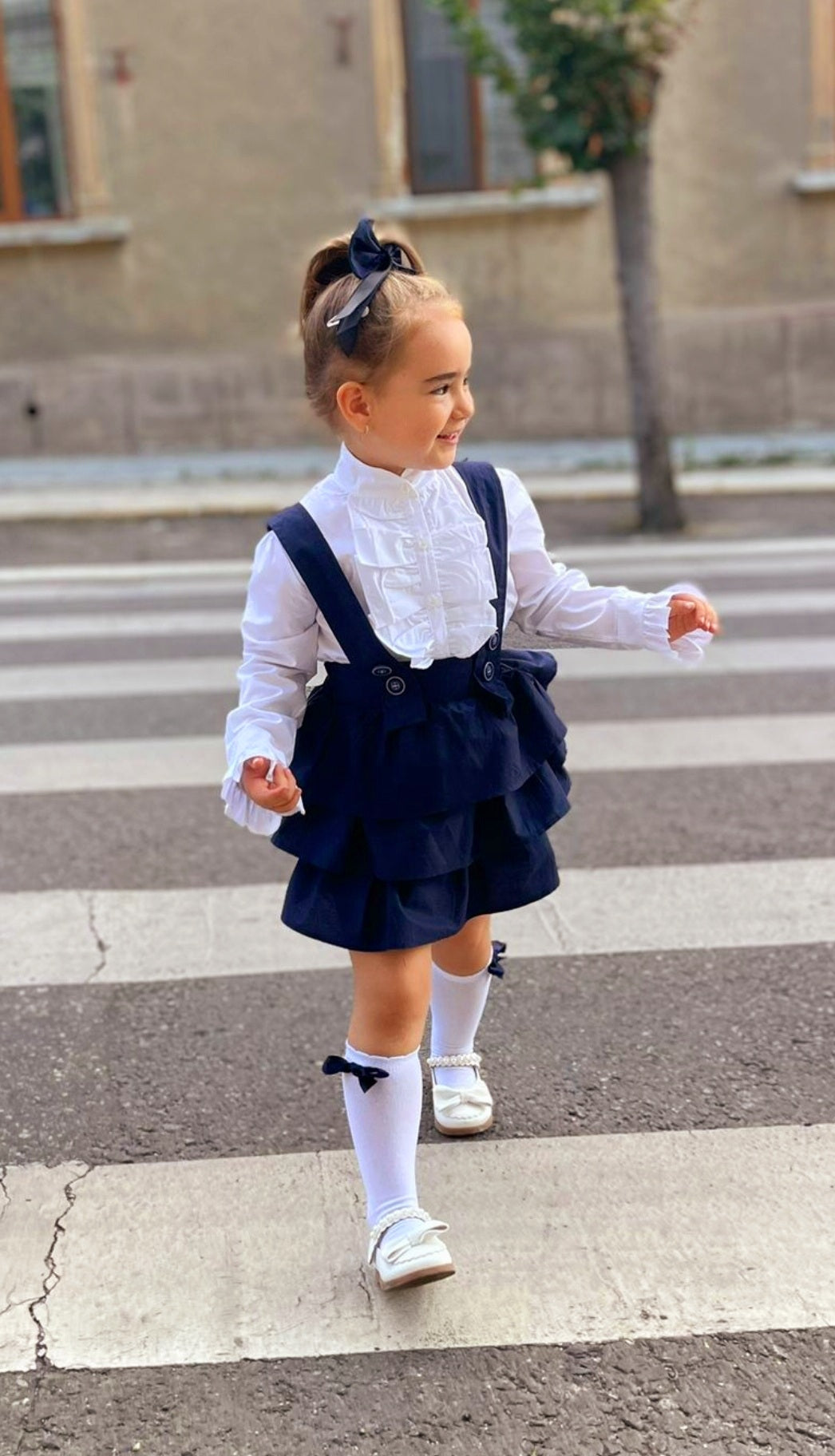 Set Fetite, Bleumarin, cu Volane si Fundita, de Scoala, Lavinia