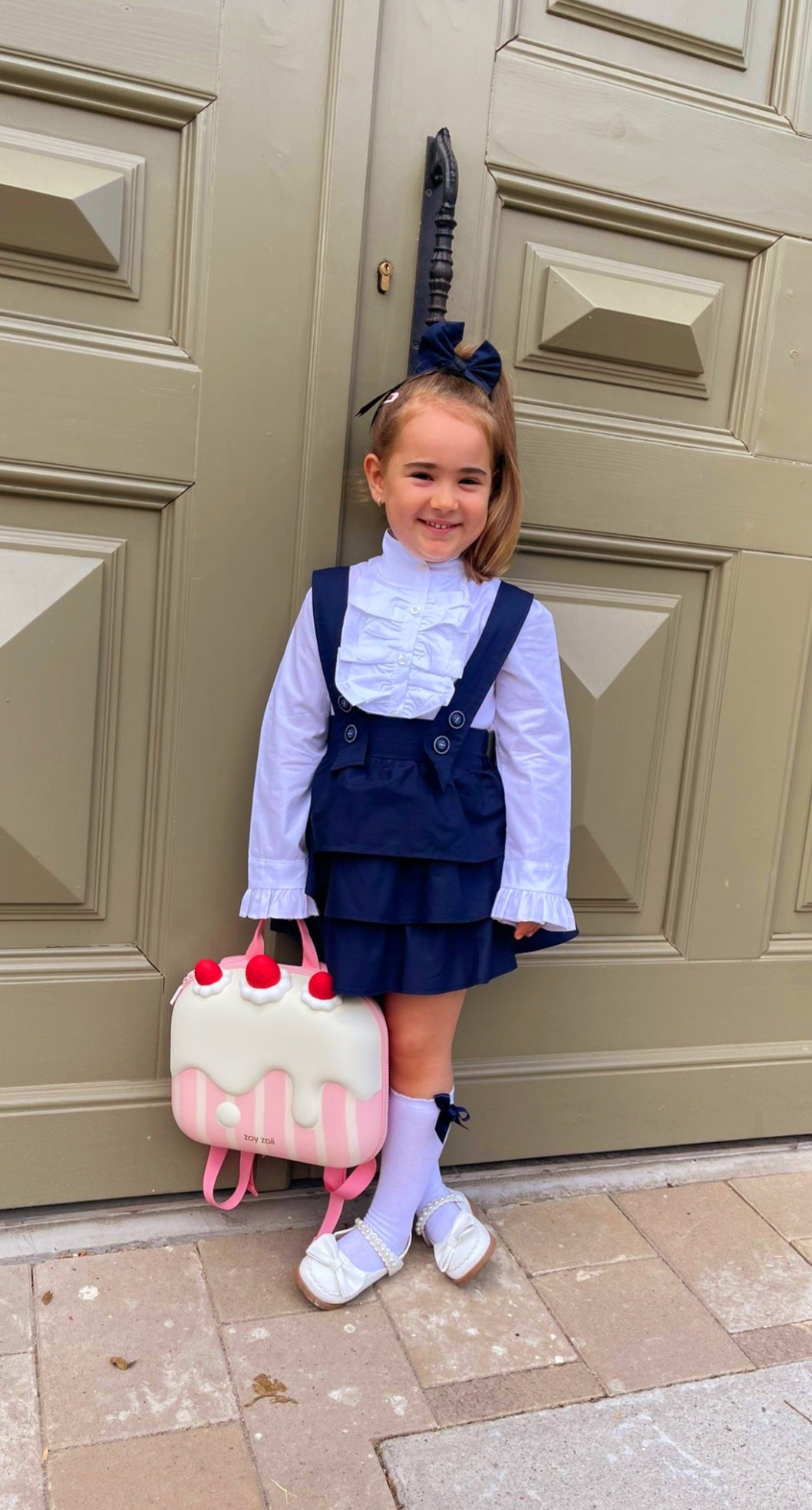 Set Fetite, Bleumarin, cu Volane si Fundita, de Scoala, Lavinia