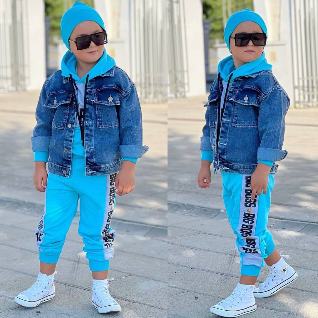Set pentru Baieti, 3 piese, cu Geaca de Blugi, Big Boss