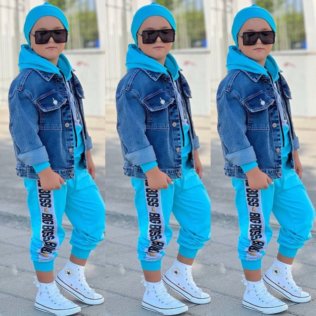 Set pentru Baieti, 3 piese, cu Geaca de Blugi, Big Boss