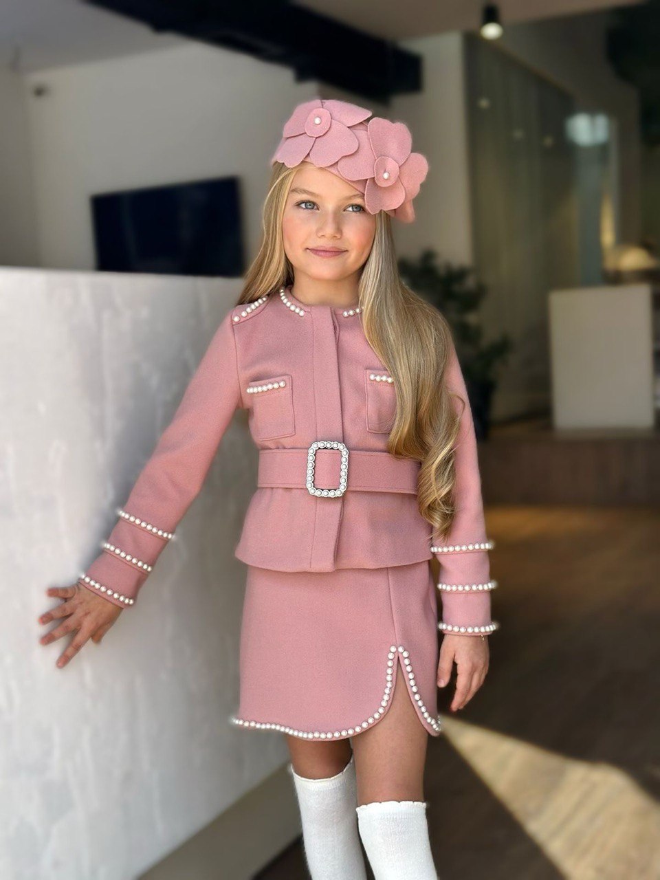 Set pentru Fetite cu Perlute si Bereta Leah