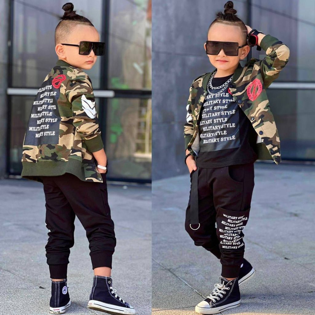 Trening pentru Baieti, 3 piese, din Bumbac, Military Style