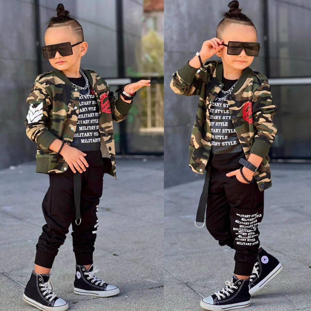 Trening pentru Baieti, 3 piese, din Bumbac, Military Style