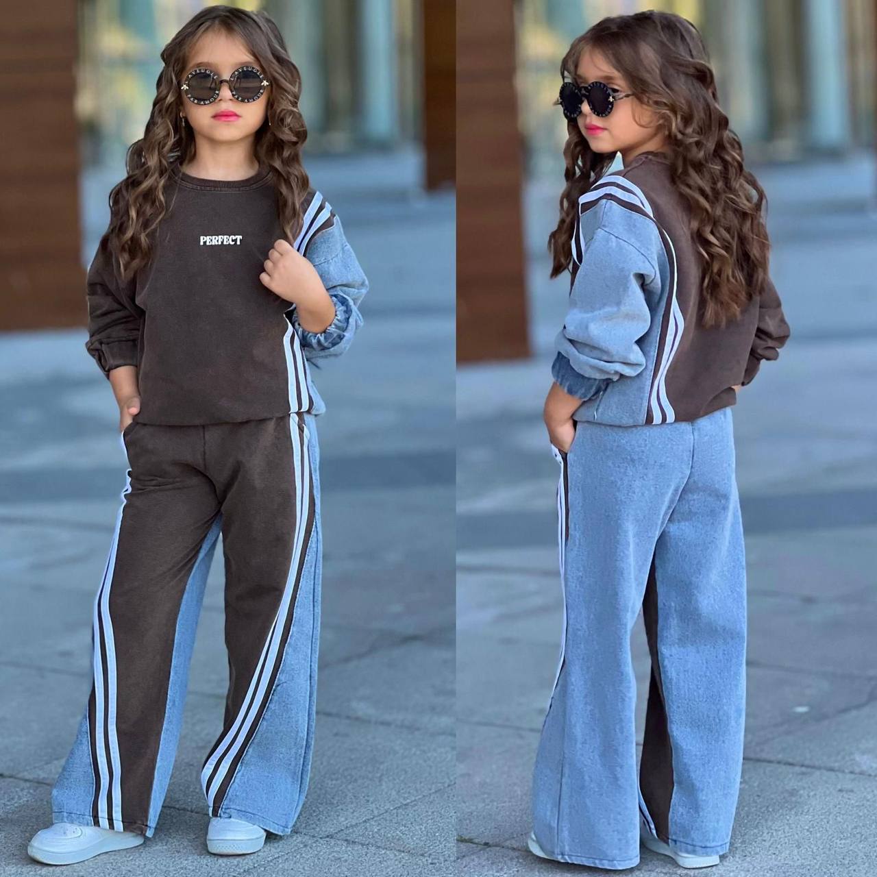 Trening pentru Fetite, 2 piese, din Bumbac si Denim, Perfect