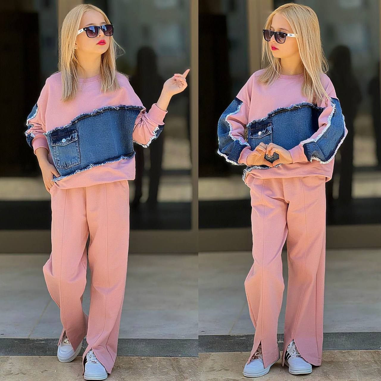 Trening pentru Fetite, 2 piese, din Bumbac si Denim, Anemona