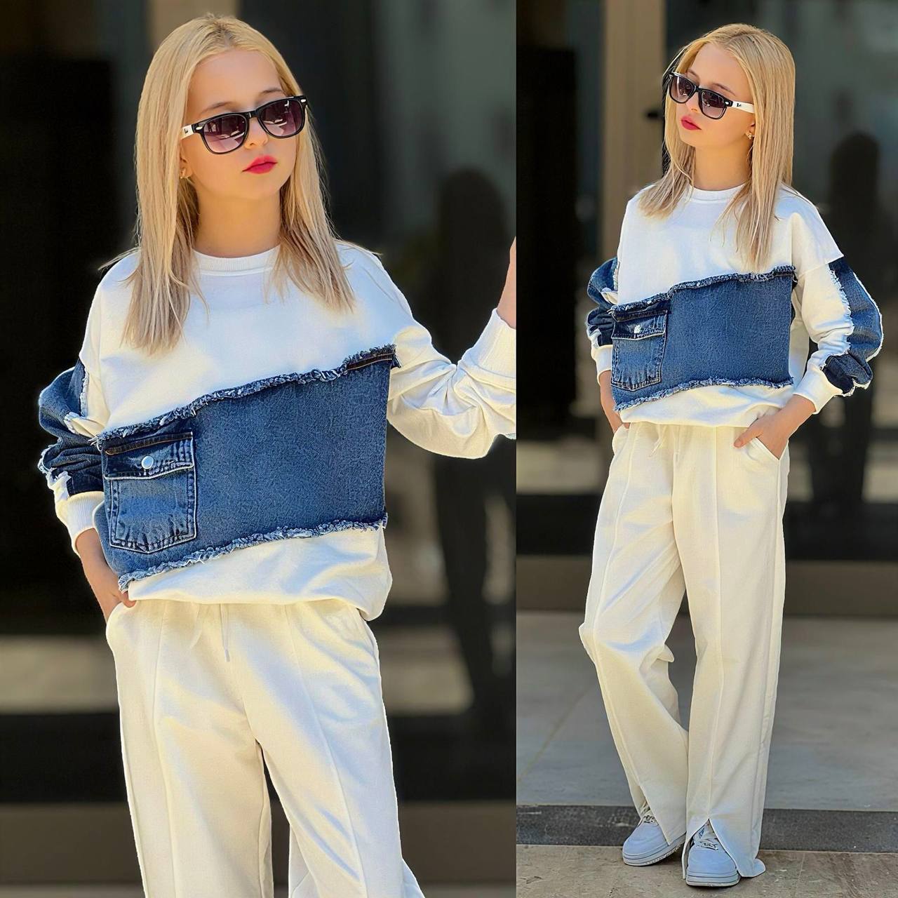 Trening pentru Fetite, 2 piese, din Bumbac si Denim, Anemona