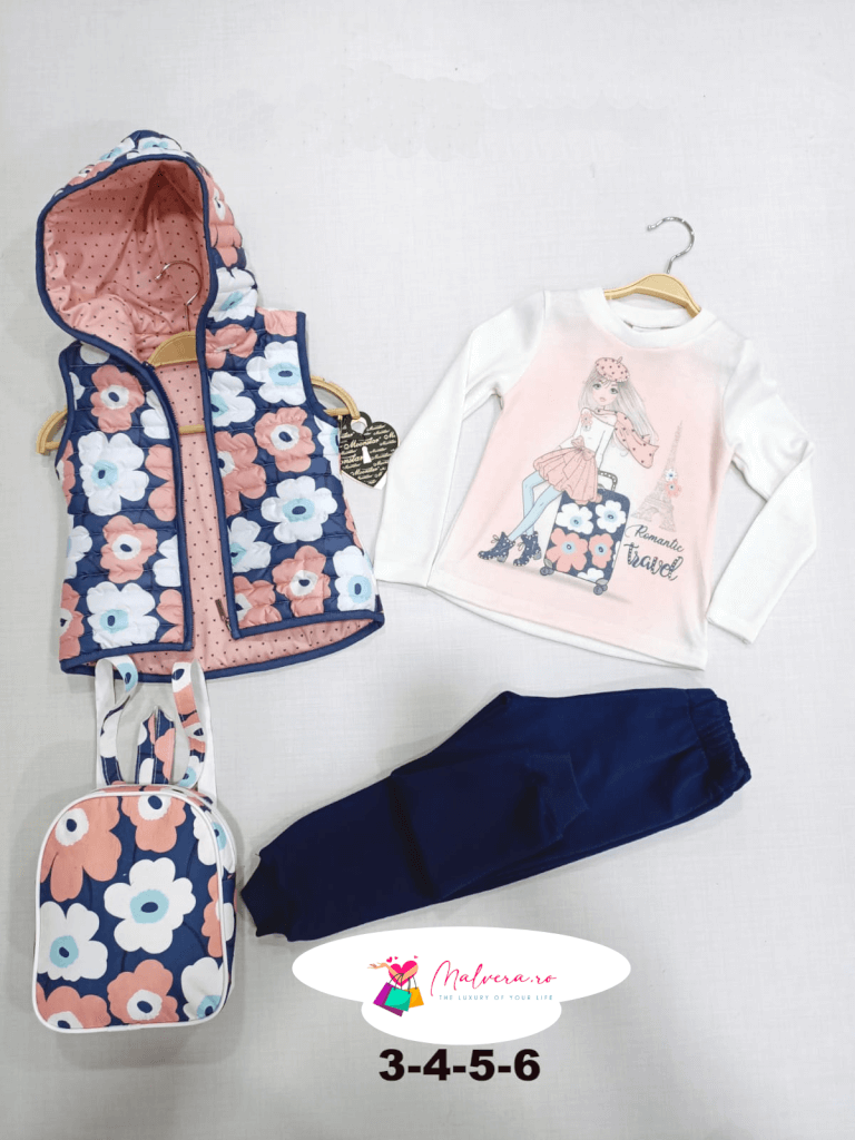 Set trening 3 piese (bluza, pantalon si vestuta) cu ghiozdanel asortat