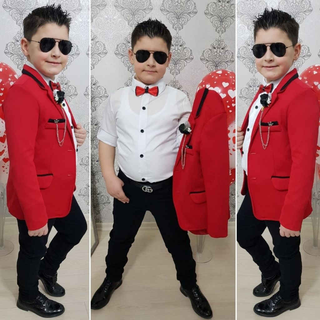 Costum elegant baieti cu sacou rosu Milan