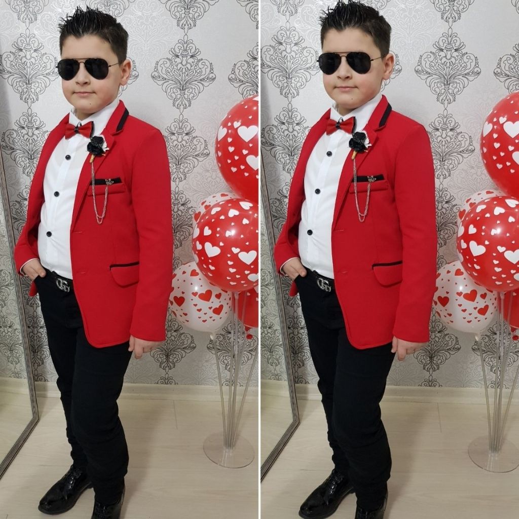 Costum elegant baieti cu sacou rosu Milan