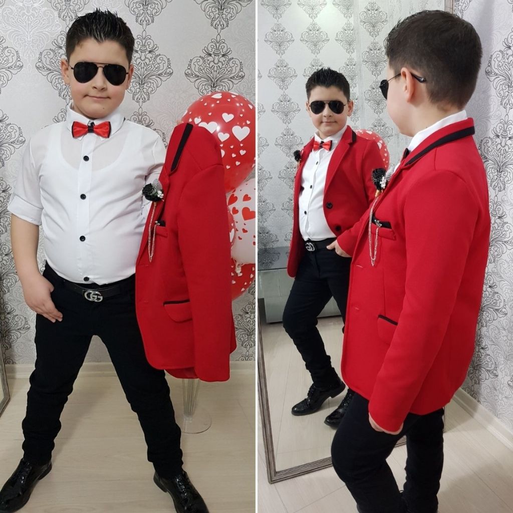 Costum elegant baieti cu sacou rosu Milan