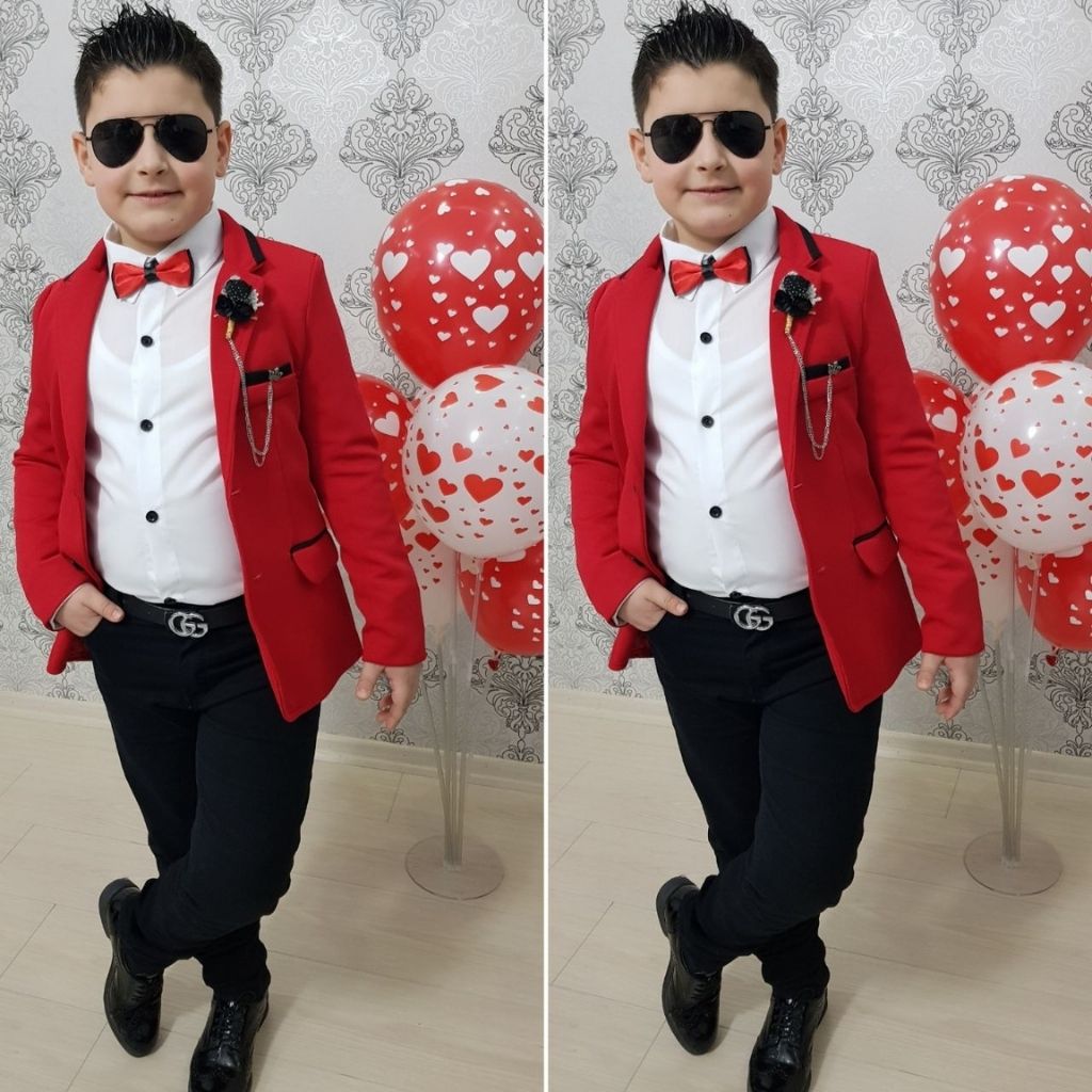 Costum elegant baieti cu sacou rosu Milan