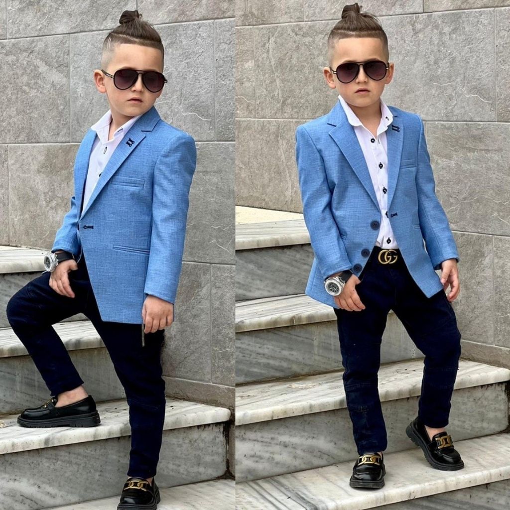 Costum elegant baieti cu sacou albastru