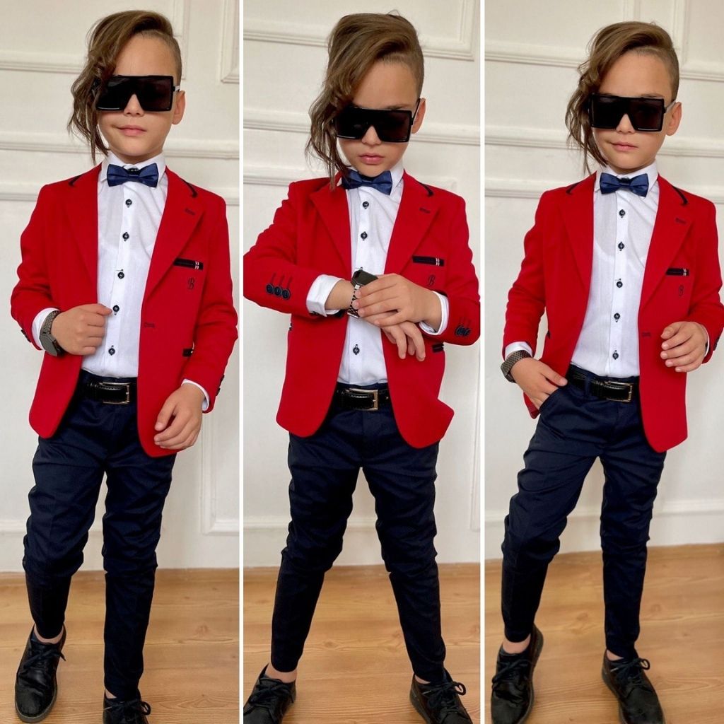 Costum elegant baieti cu sacou rosu