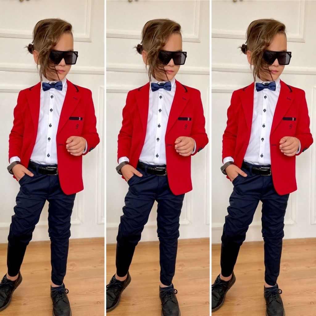 Costum elegant baieti cu sacou rosu