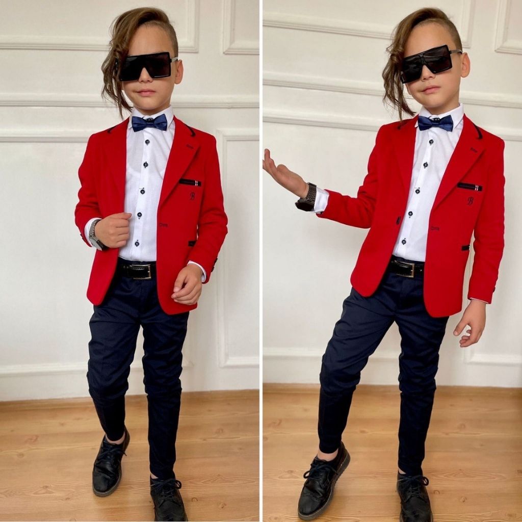 Costum elegant baieti cu sacou rosu