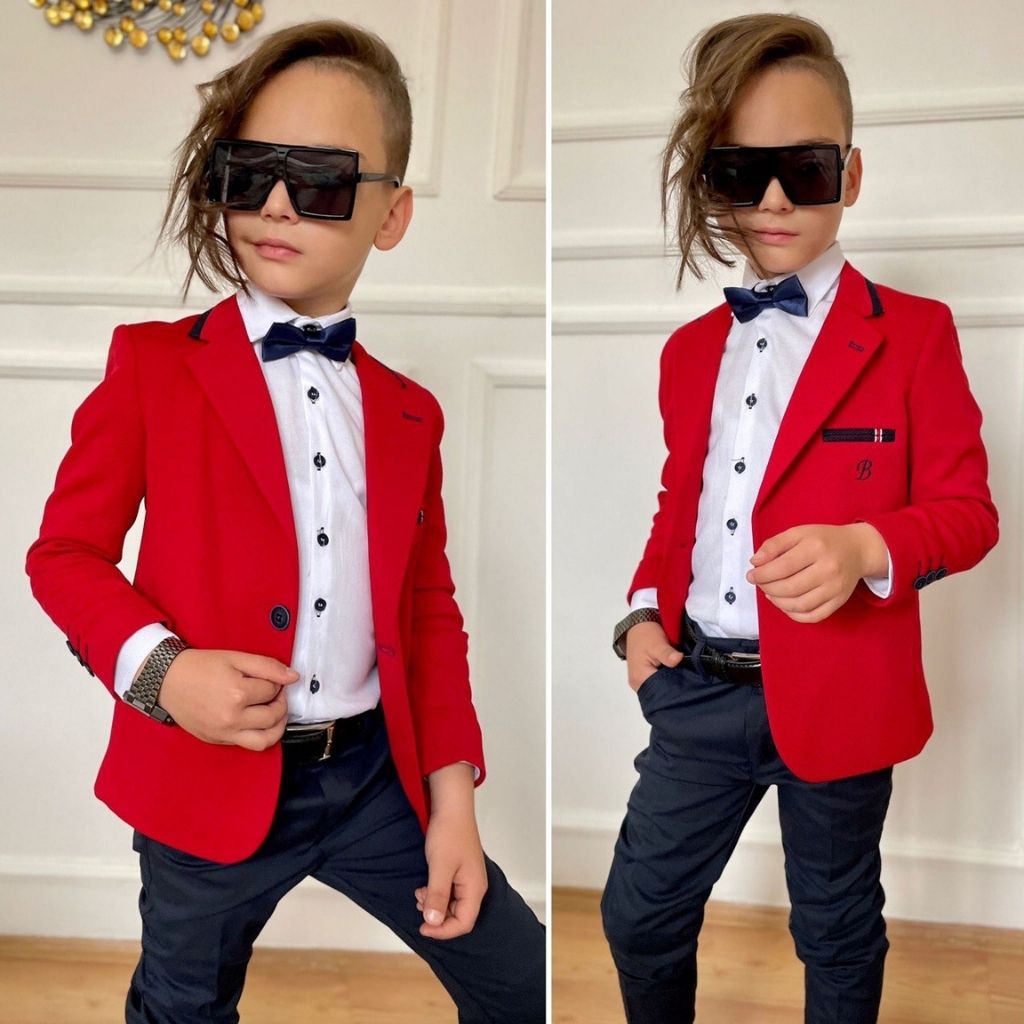 Costum elegant baieti cu sacou rosu