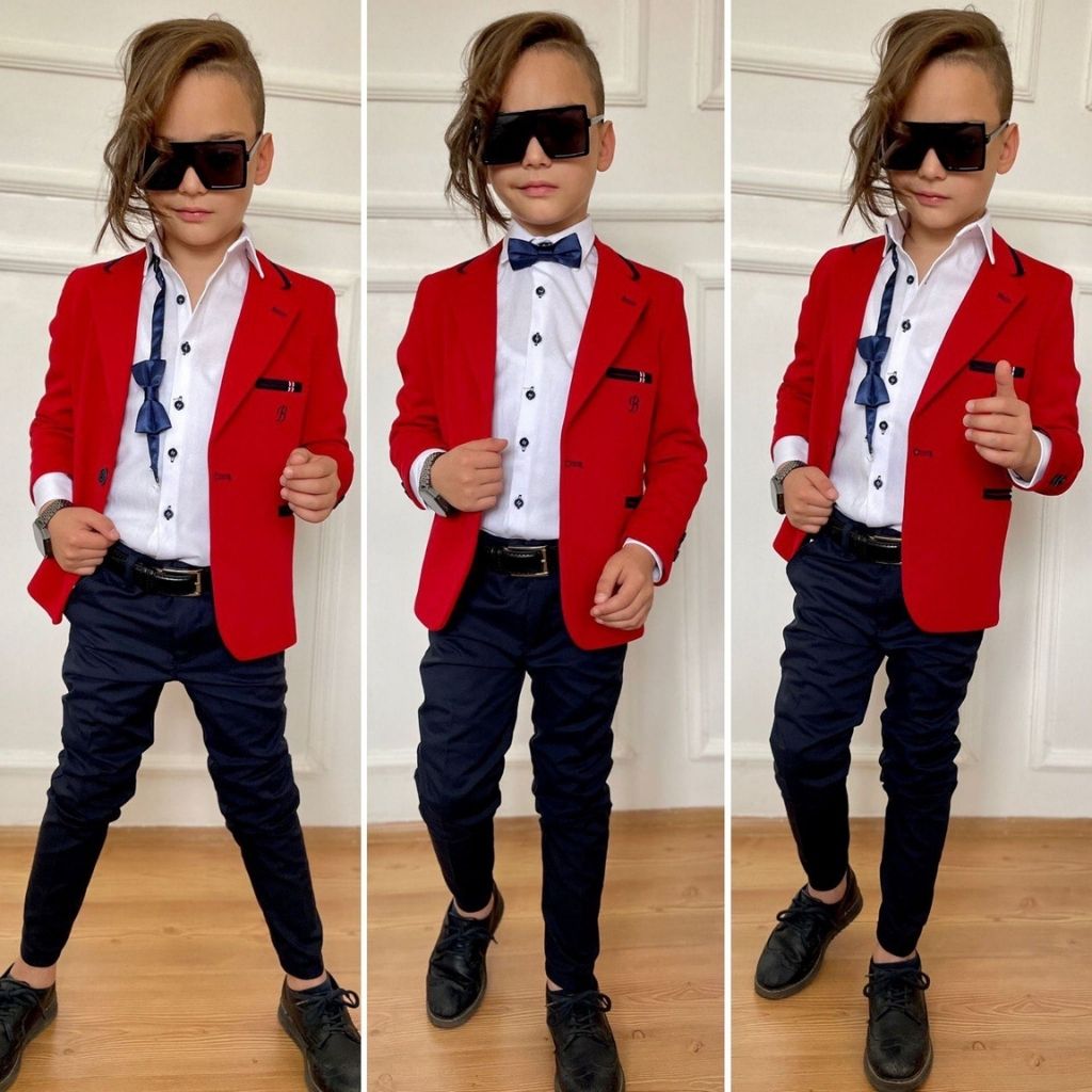 Costum elegant baieti cu sacou rosu