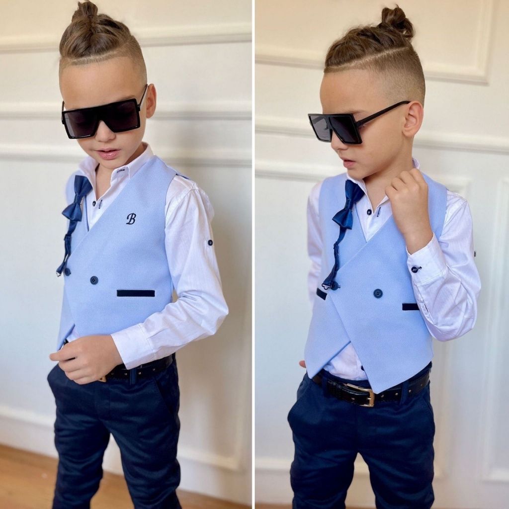 Costum elegant cu vesta albastra pentru baieti New
