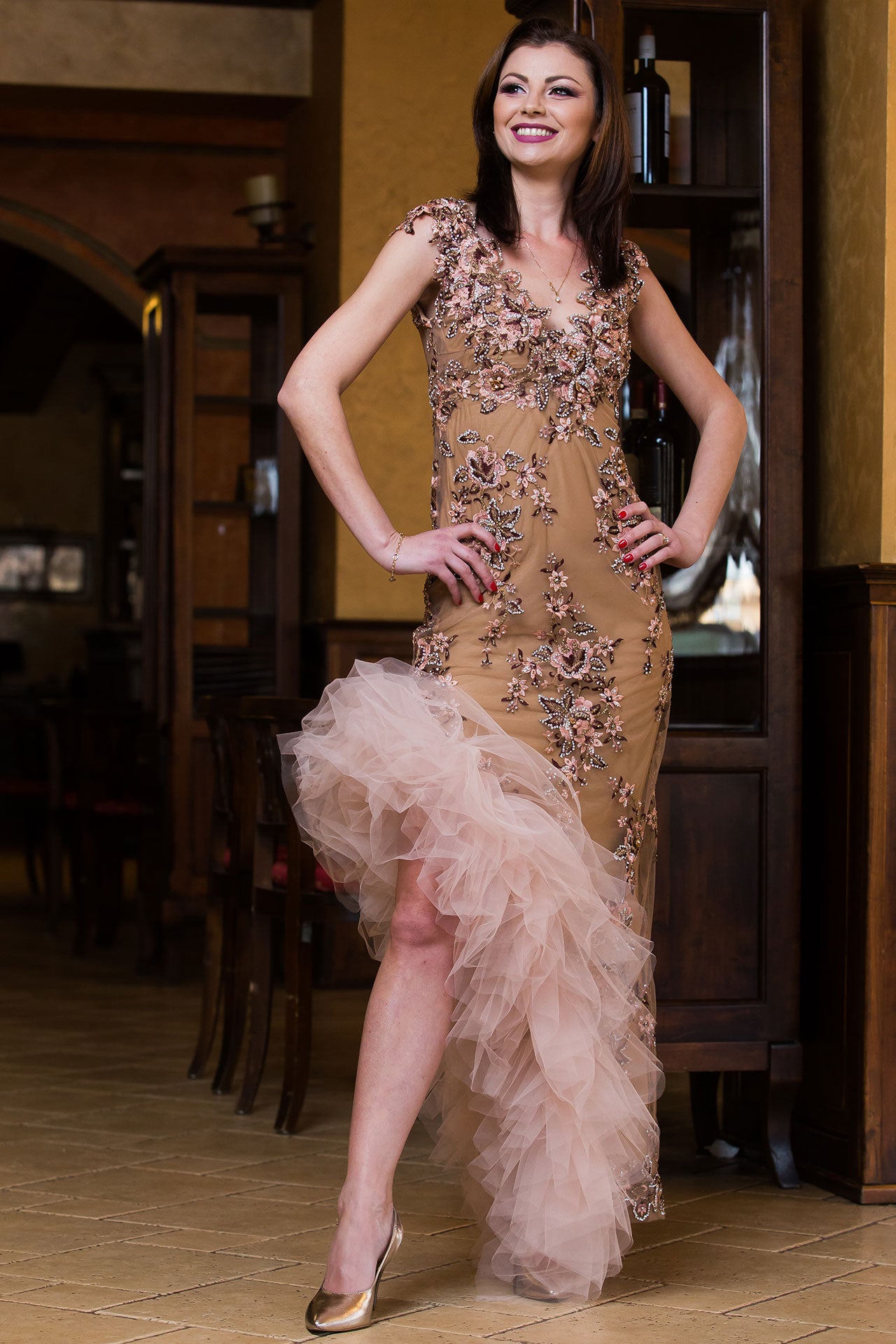 Rochie de ocazie Malvera Luxury cu volane pe picior