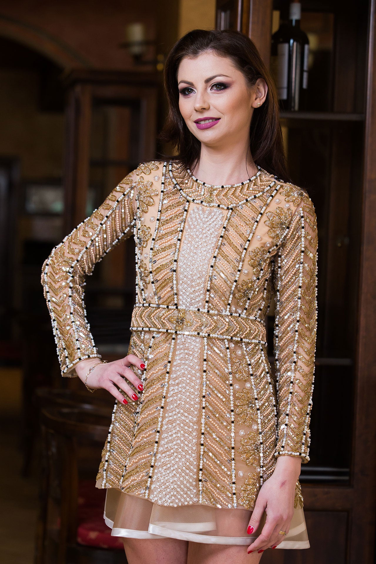 Rochiță unicat Malvera Luxury aurie cu cordon