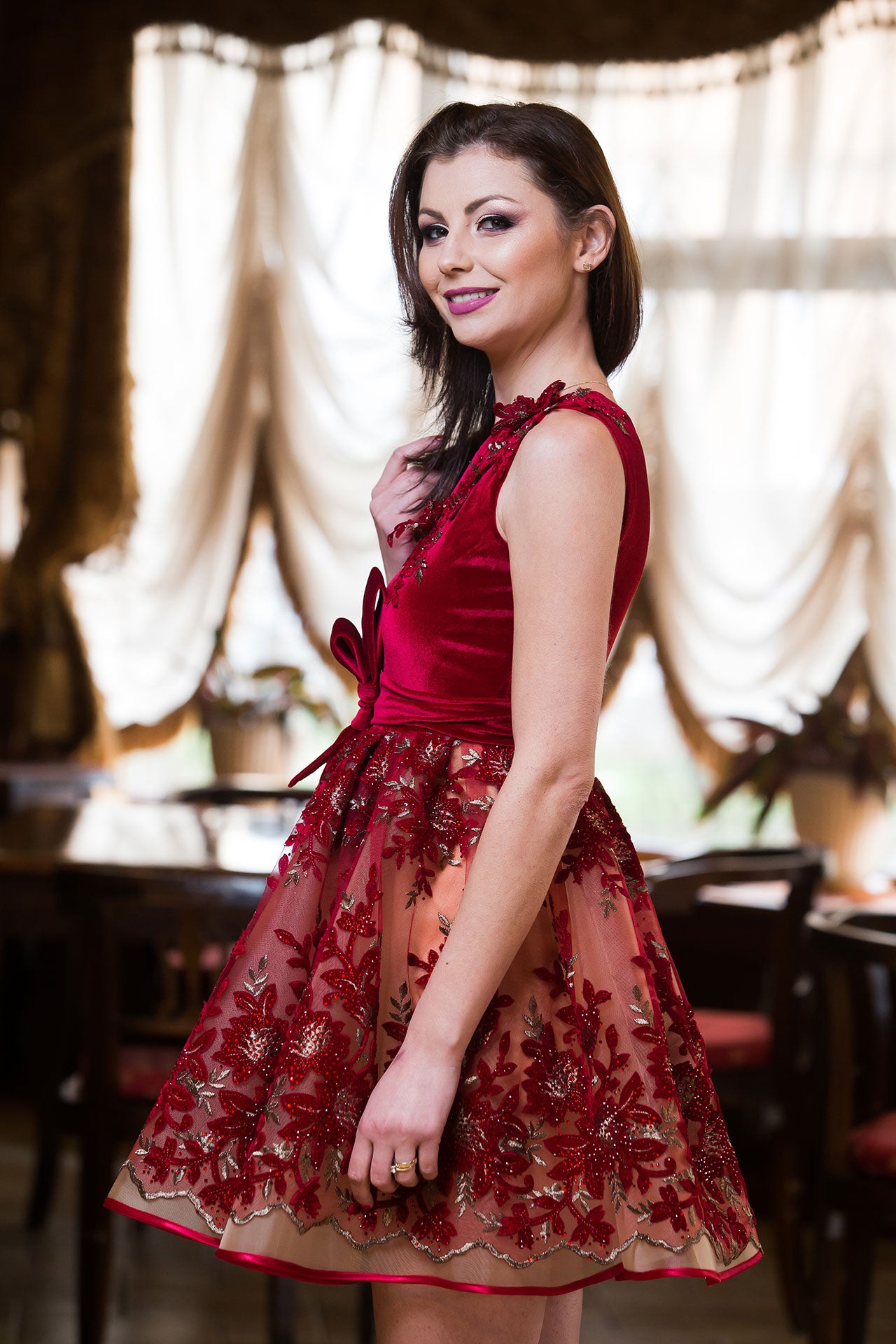 Rochie unicat Malvera Luxury dantelă vișinie