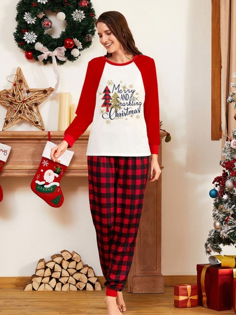 Pijamale Dama de Craciun cu Pantaloni in Carouri Sparkling