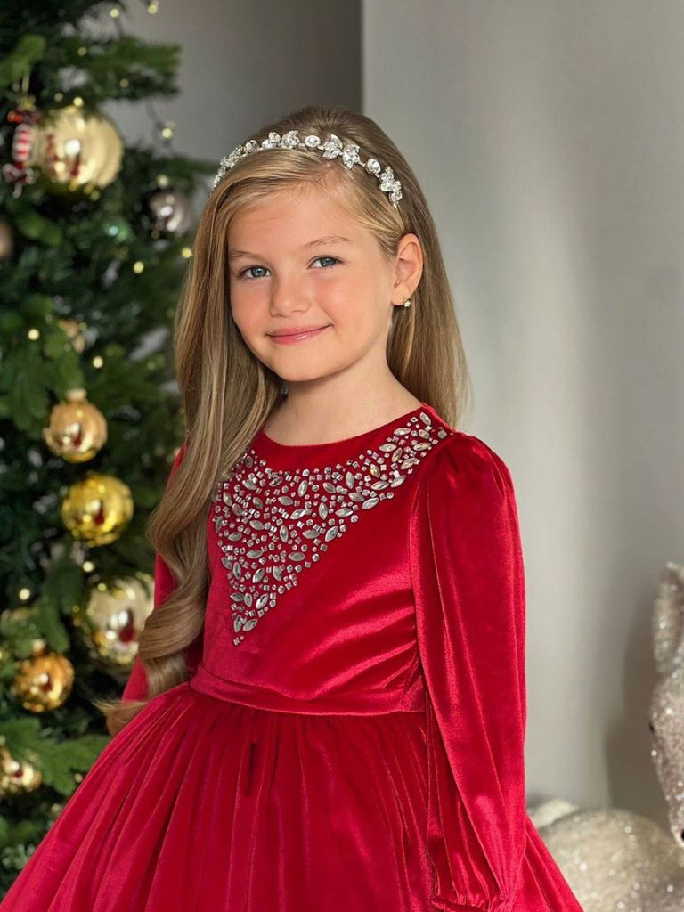 Rochita rosie de catifea pentru fetite Maria