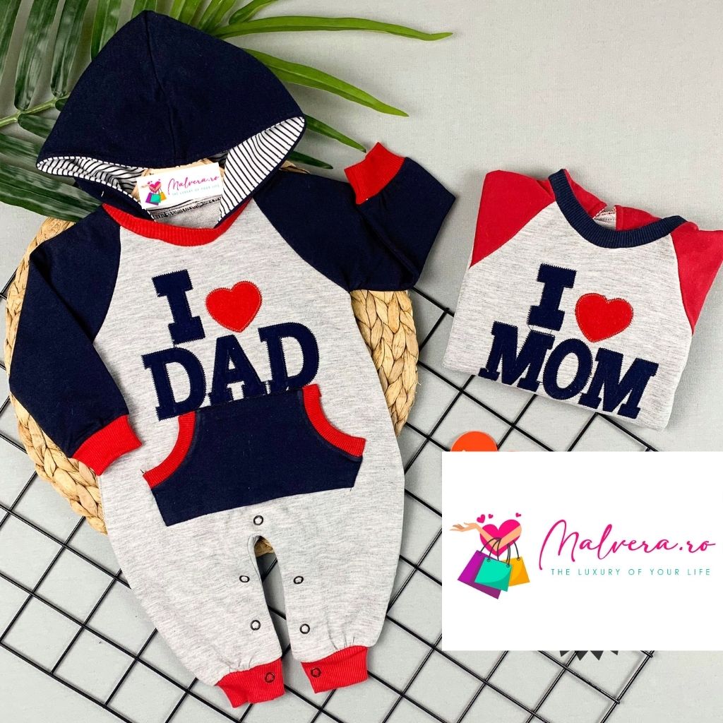 Salopeta gri I love Mom Dad