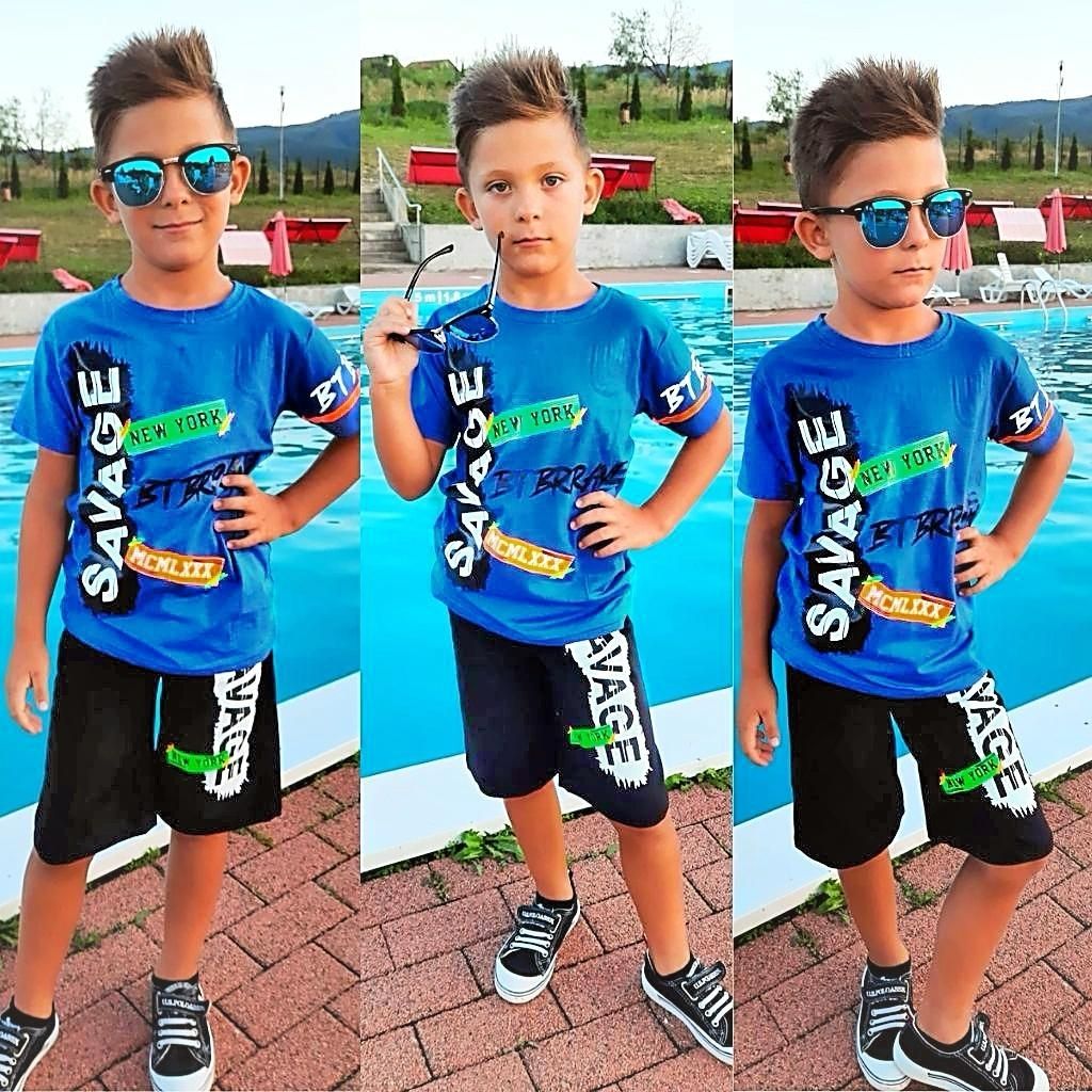 Set 2 piese baieti cu tricou albastru Savage