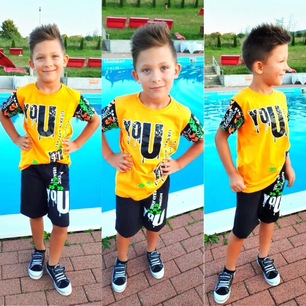 Set 2 piese baieti tricou galben cu pantaloni scurti You