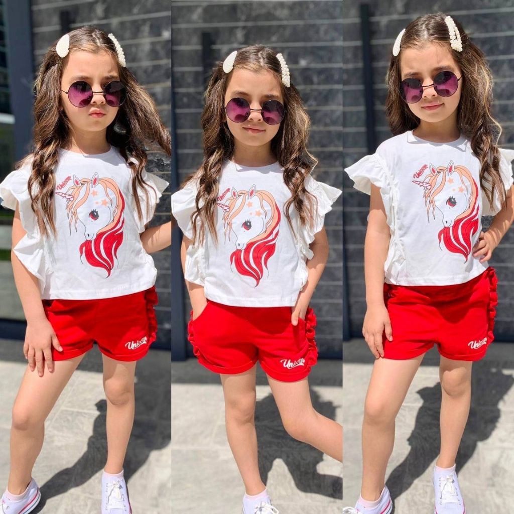 Set 2 Piese Fetite Unicorn cu Pantaloni Scurti