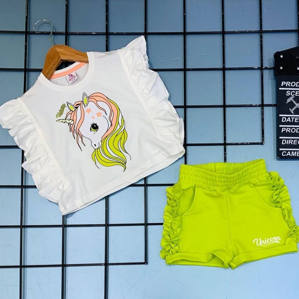 Set 2 Piese Fetite Unicorn cu Pantaloni Scurti