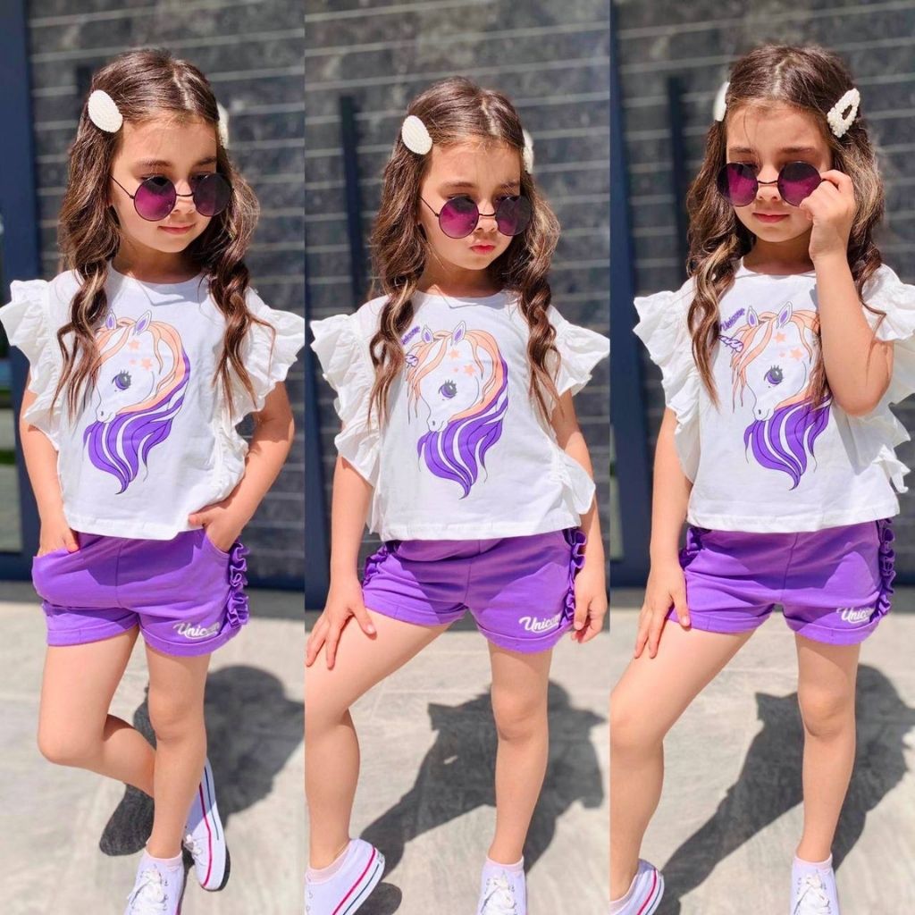 Set 2 Piese Fetite Unicorn cu Pantaloni Scurti