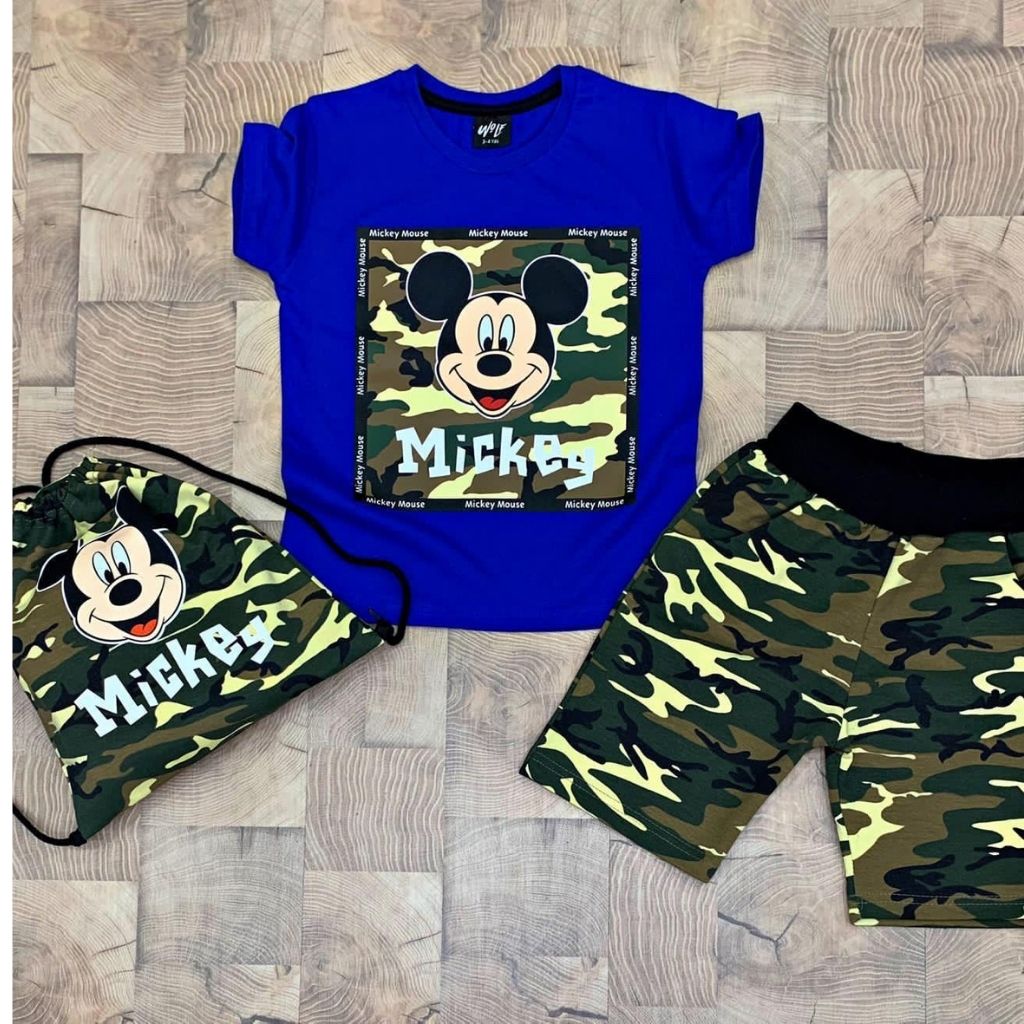 Set 3 piese Army cu tricou, pantaloni scurti si rucsacel