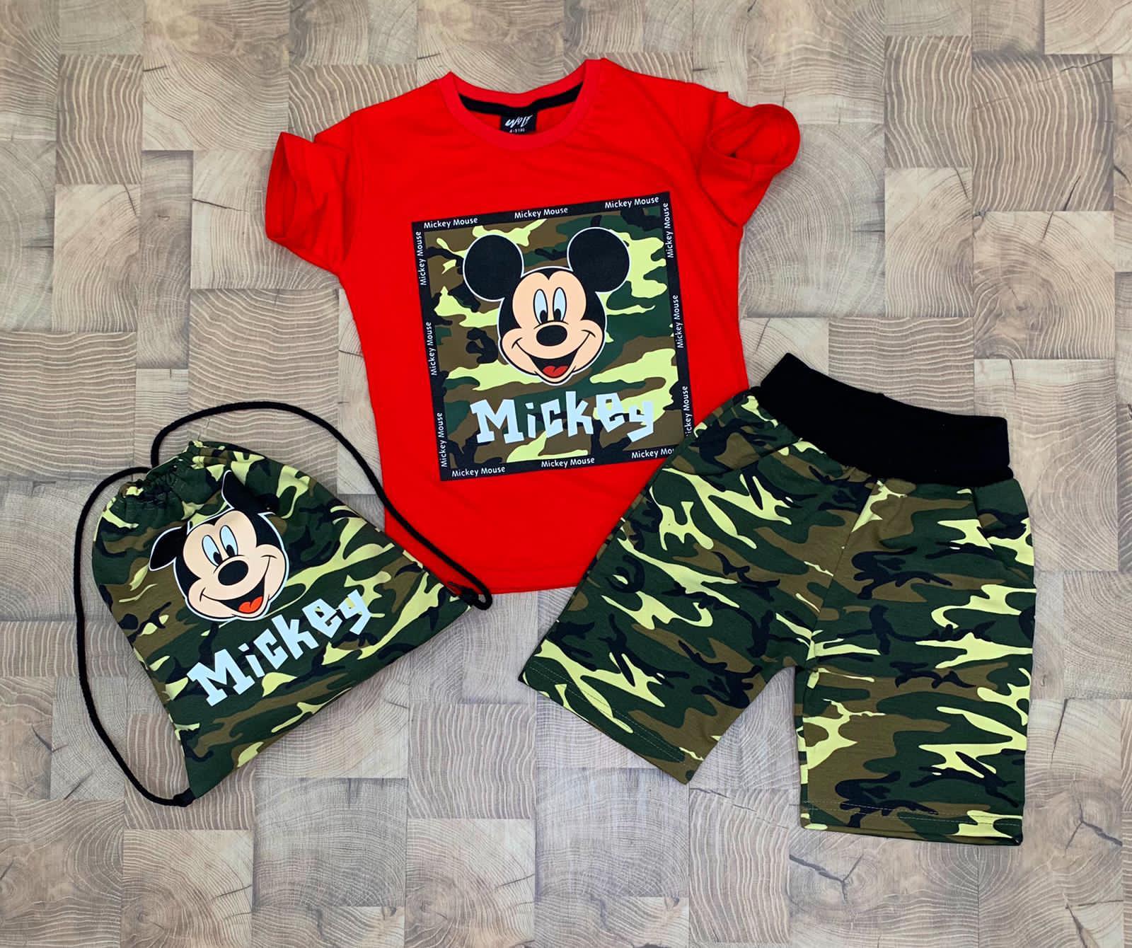 Set 3 piese Army cu tricou, pantaloni scurti si rucsacel