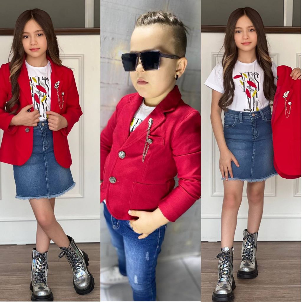 Set 3 Piese Baieti Bro cu Sacou Rosu