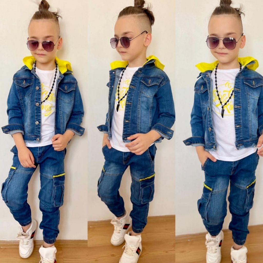 Set 3 Piese Blugi cu Geaca Colorata pentru Baieti sau Fete