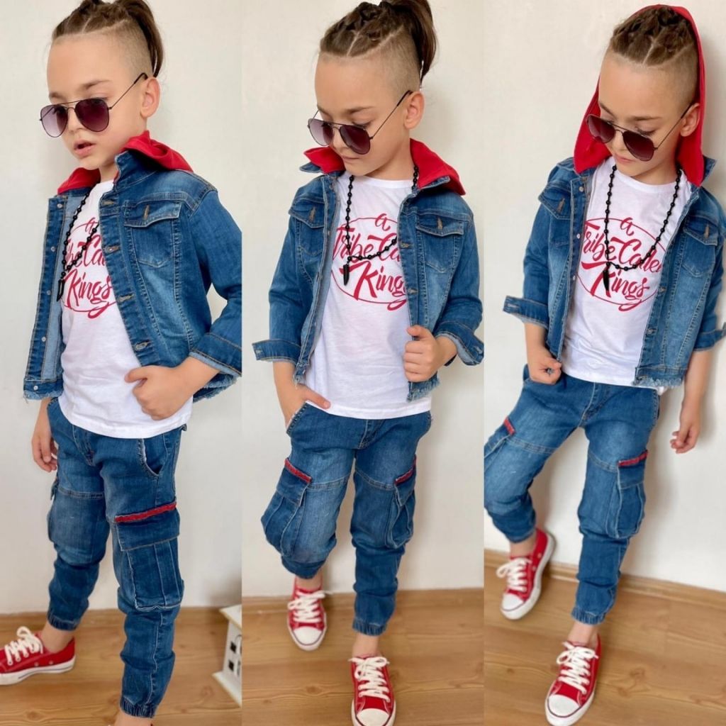 Set 3 Piese Blugi cu Geaca Colorata pentru Baieti sau Fete