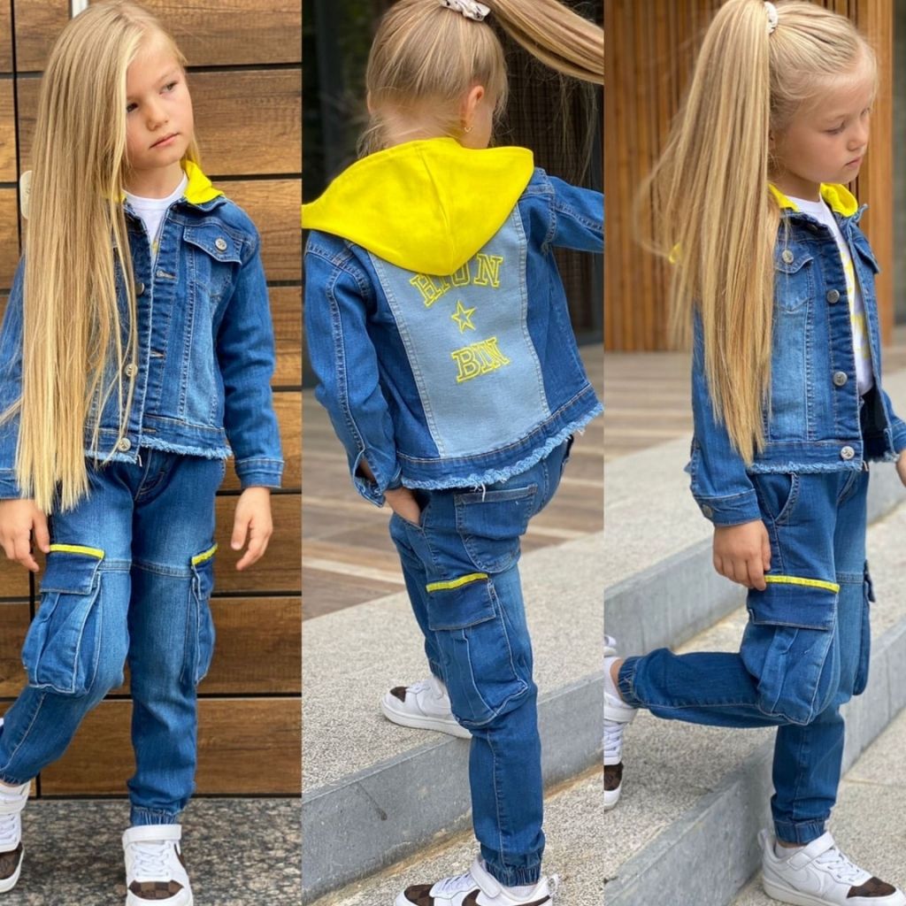 Set 3 Piese Blugi cu Geaca Colorata pentru Baieti sau Fete