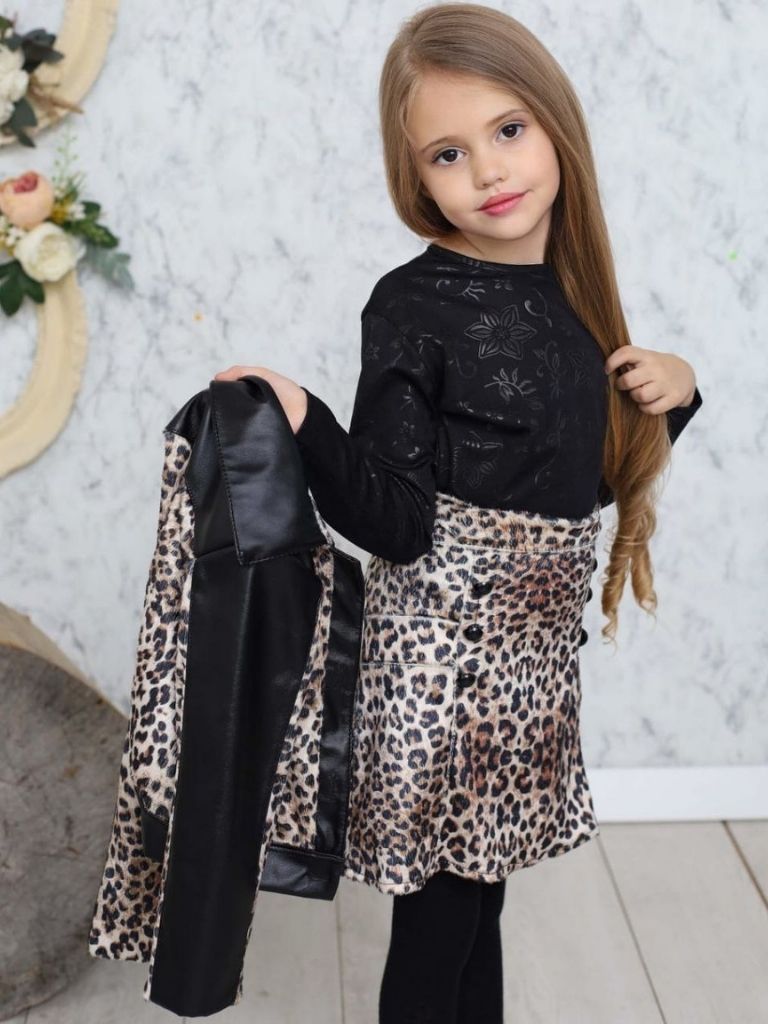 Set 3 piese cu jacheta si fusta Animal Print