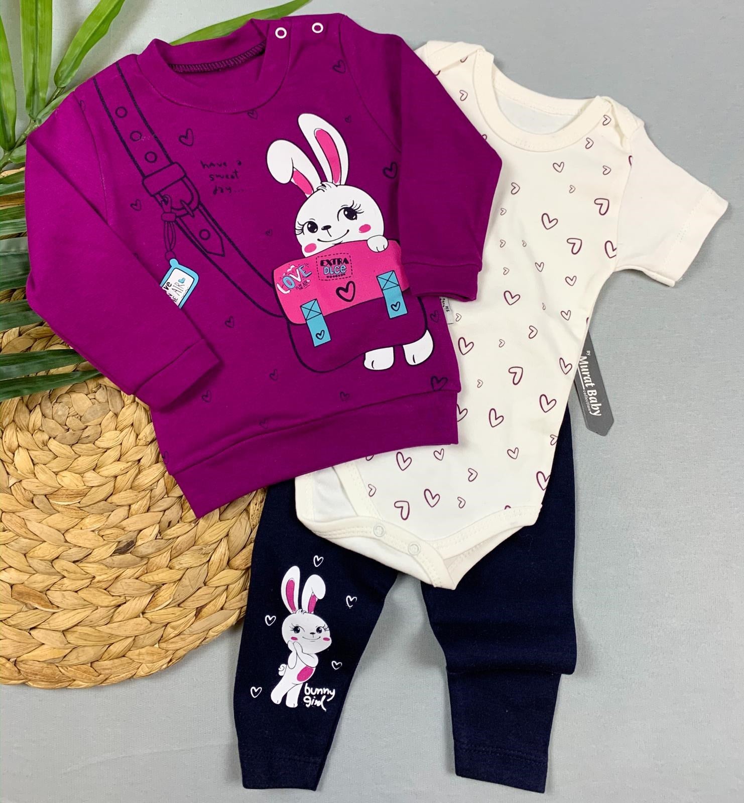 Set 3 piese mov pentru fetite cu body