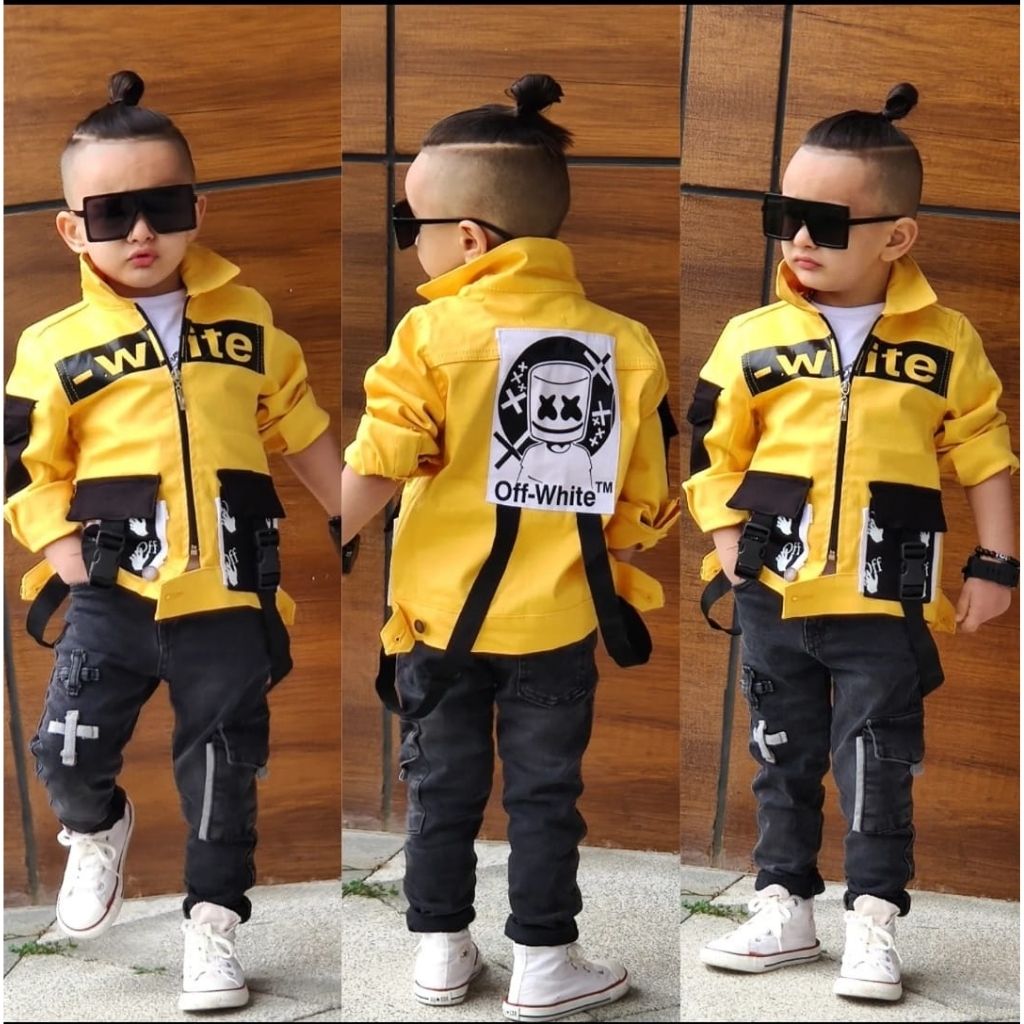 Set 3 piese pentru baieti cu geaca galbena White