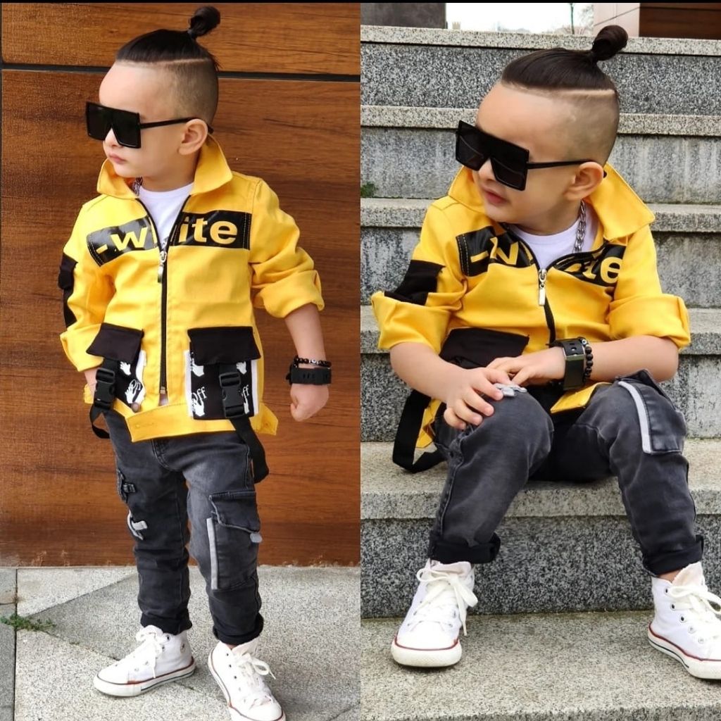 Set 3 piese pentru baieti cu geaca galbena White