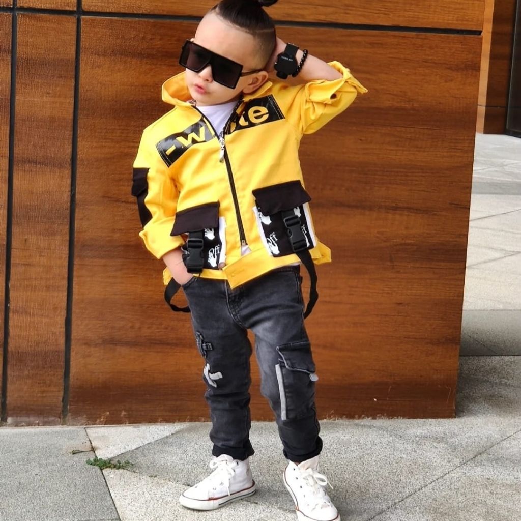 Set 3 piese pentru baieti cu geaca galbena White