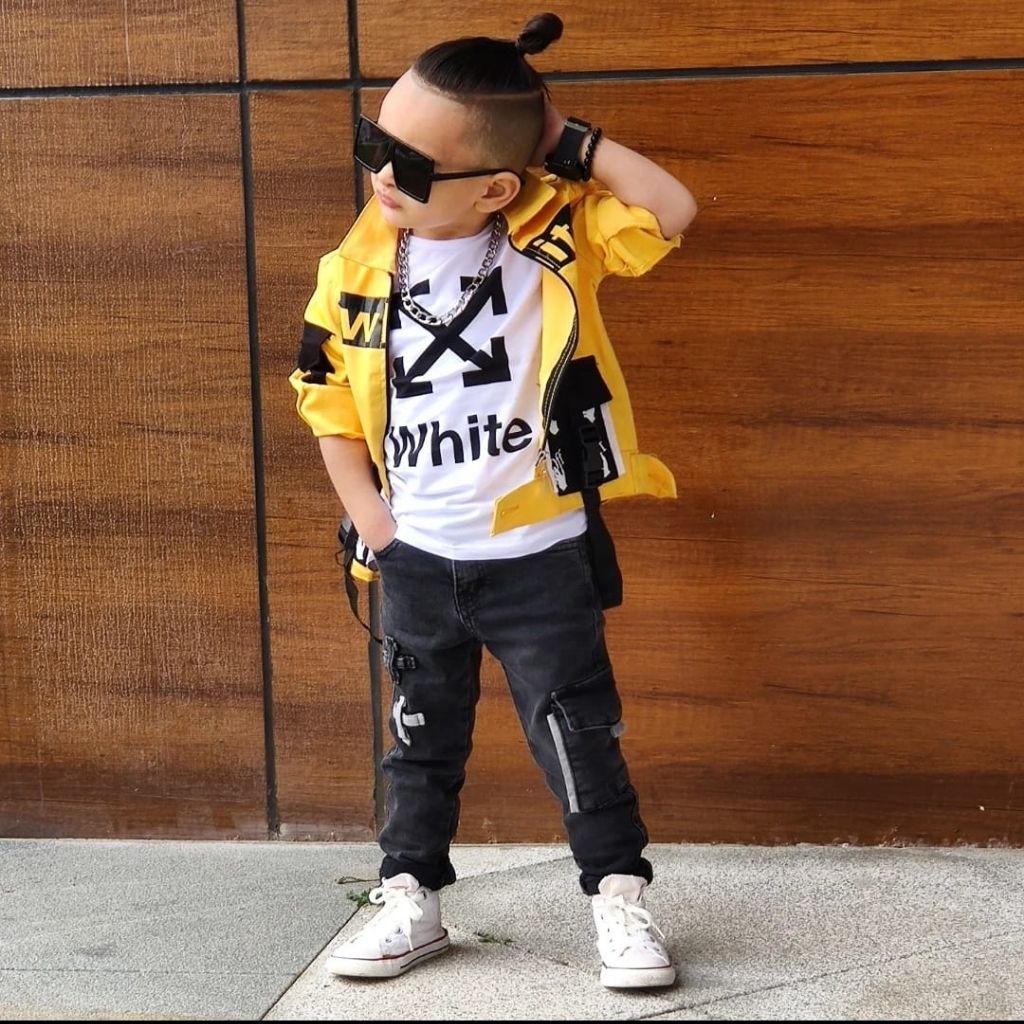 Set 3 piese pentru baieti cu geaca galbena White