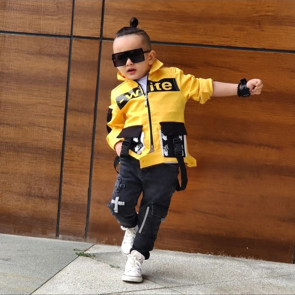 Set 3 piese pentru baieti cu geaca galbena White